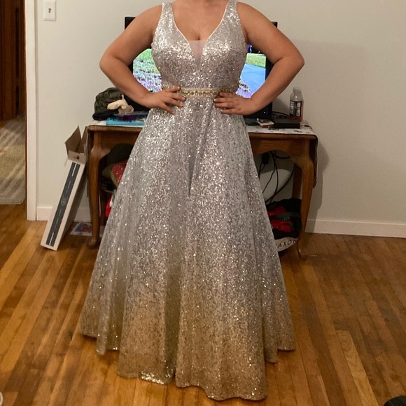 Silver/Gold gown. Size 12 - Picture 2 of 4